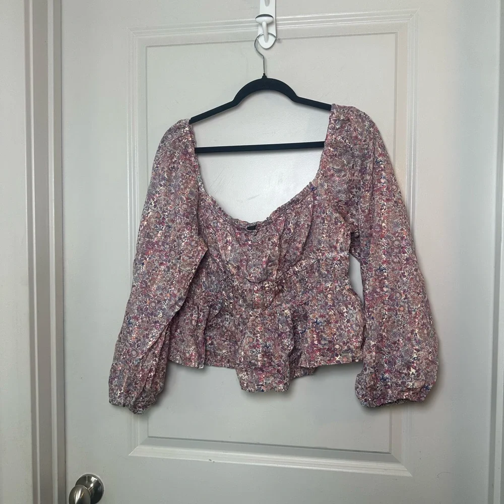 NEW J.Crew x Liberty Cotton Micro Floral Cinch Waist Puff Sleeve Crop Top, L
